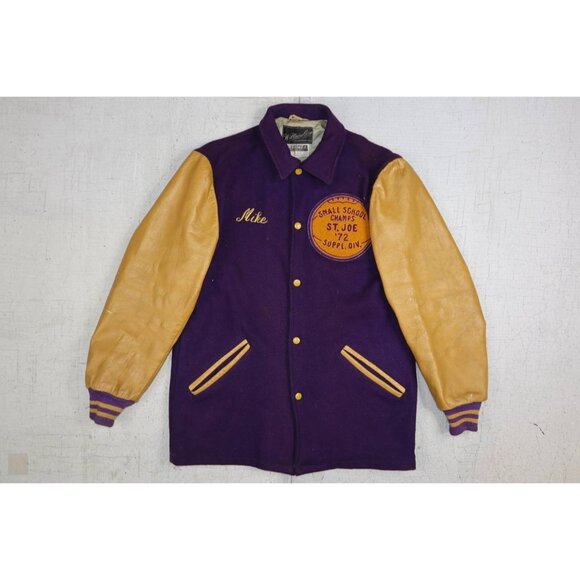 Vintage 70s William Loop Varsity Leather Jacket Sz 38 St. Joe Champs - Picture 1 of 14